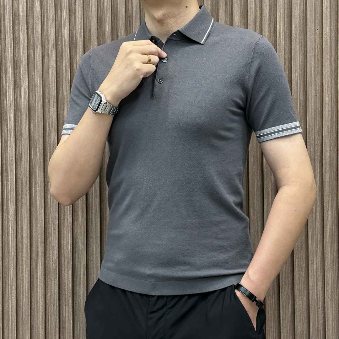 2024秋季新款潮流打底半袖短袖韩版高端翻领针织男款polo衫3777