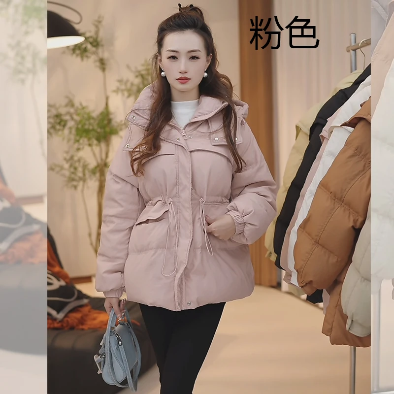 3女装短款加厚保暖冬季韩版时尚百搭连帽收腰外套