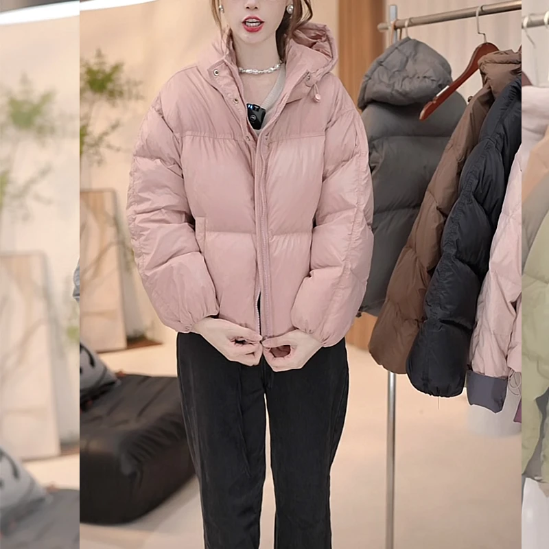 【红人上新】8女装短款冬季韩版连帽百搭女士加厚羽绒服外套-半门襟