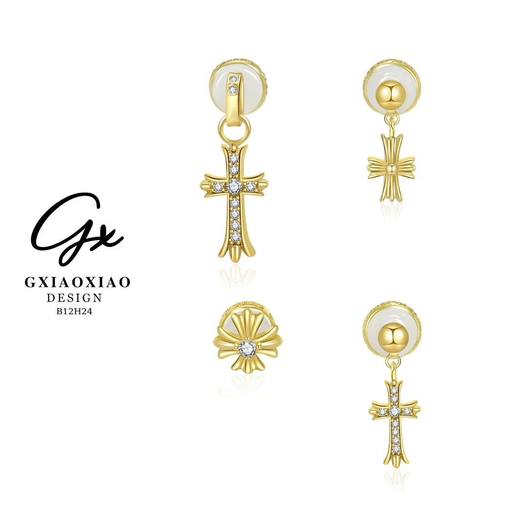 铜合金合成锆石耳饰 GXX 高级感气质时尚十字花四件套耳环 B12H24