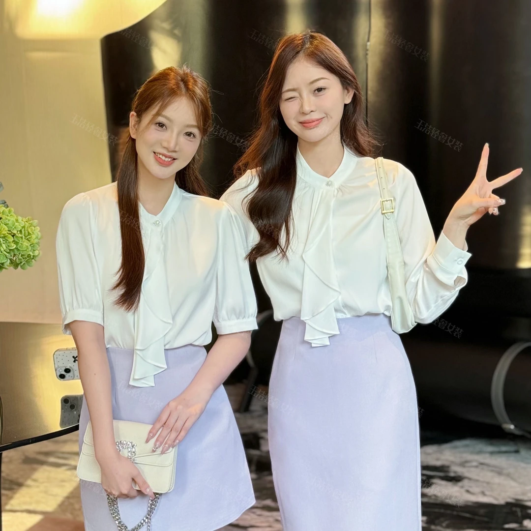 【年中大促】秋款飘带温柔风百搭显瘦通勤气质荷叶领衬衫1732