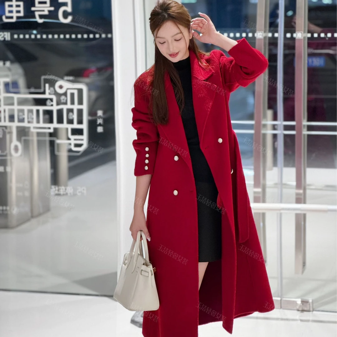 【羊毛大衣】秋冬新款时尚气质高级感轻奢双面羊毛长款大衣8412