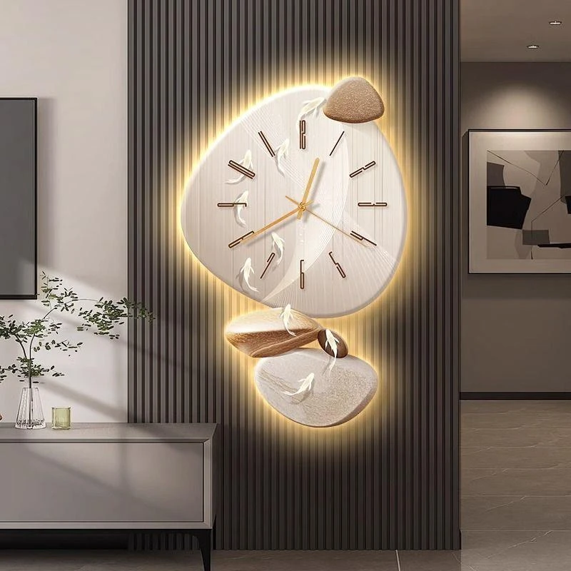 时来运转电视背景墙装饰画带钟表客厅装饰挂画时钟格栅壁灯挂件