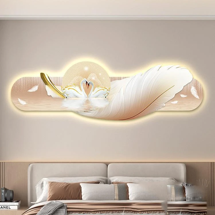 轻奢led灯画卧室床头装饰画简约现代主卧房间挂画壁画天鹅高级感