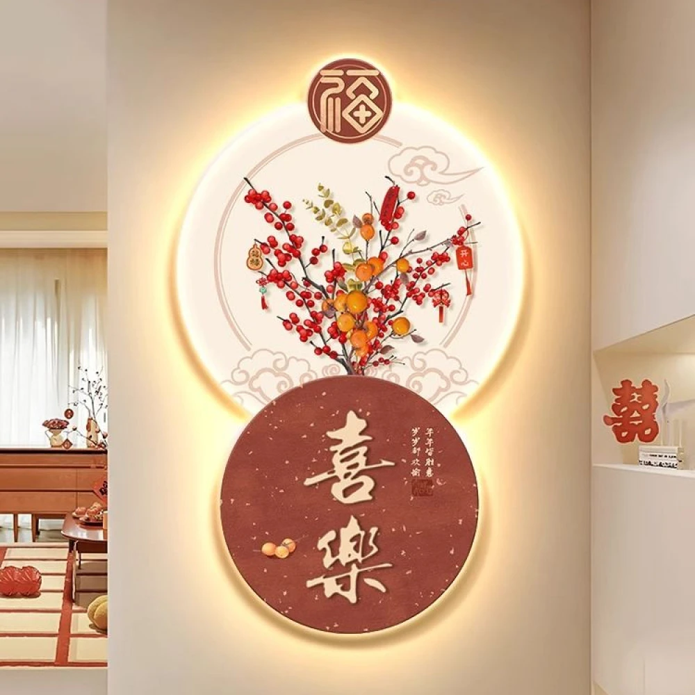 倪鸿暖居玄关装饰画新中式福字创意氛围灯画客厅高档入户走廊过道