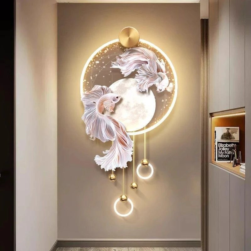 锦鲤玄关装饰画过道走廊尽头立体奶油风发光画高级感客厅背景墙画