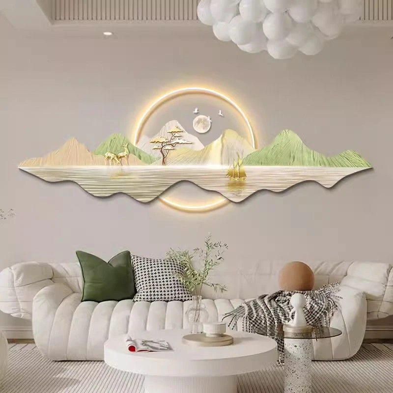 现代简约奶油风客厅装饰画招财寓意山水画高档大气沙发背景墙挂画