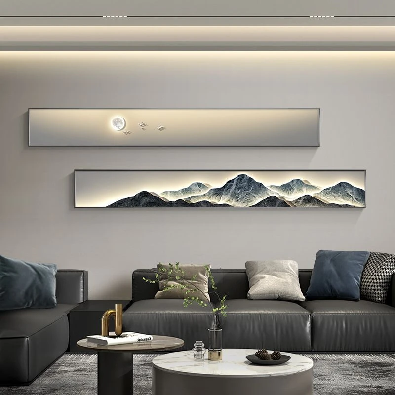 现代轻奢客厅装饰画靠山沙发背景墙壁画窄长条卧室床头挂画高级感