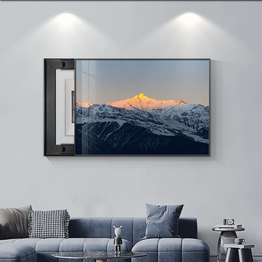 现代简约电表箱装饰画免打孔背靠金山壁画轻奢弱配遮挡电闸箱挂画