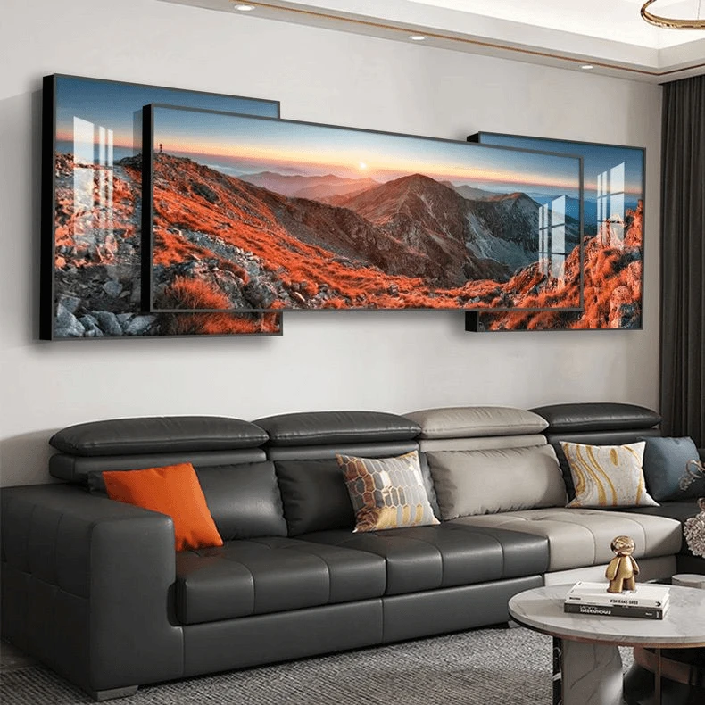 山水画客厅沙发背景墙画叠加装饰画大气挂画轻奢高档壁画背有靠山