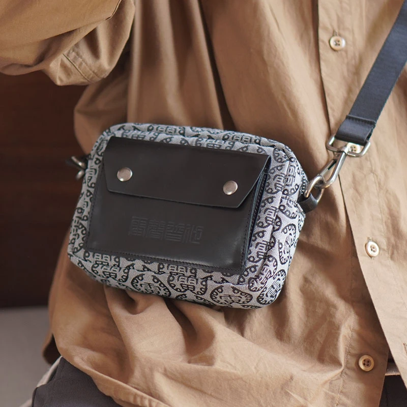 新款迷你横款手机包单肩包跑步斜跨包女穿腰拼接刺绣国风小包