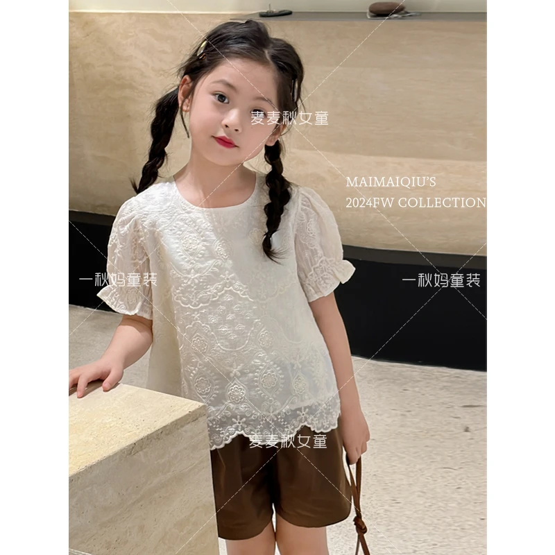 麦麦秋【现货-提花泡泡袖小衫+细腻亲肤很凉爽】女童夏季显瘦