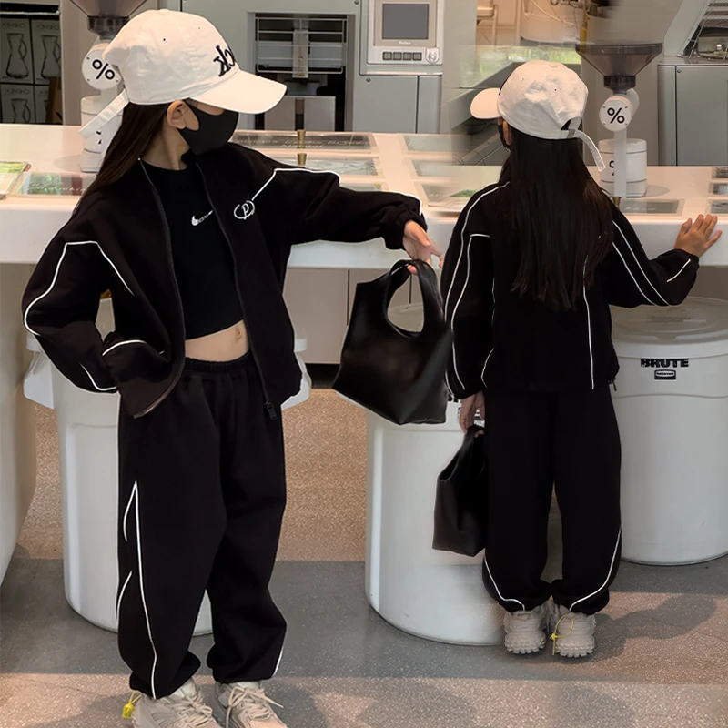 【现货】女童时尚运动风套装春秋宽松中大童外套裤子两件套潮