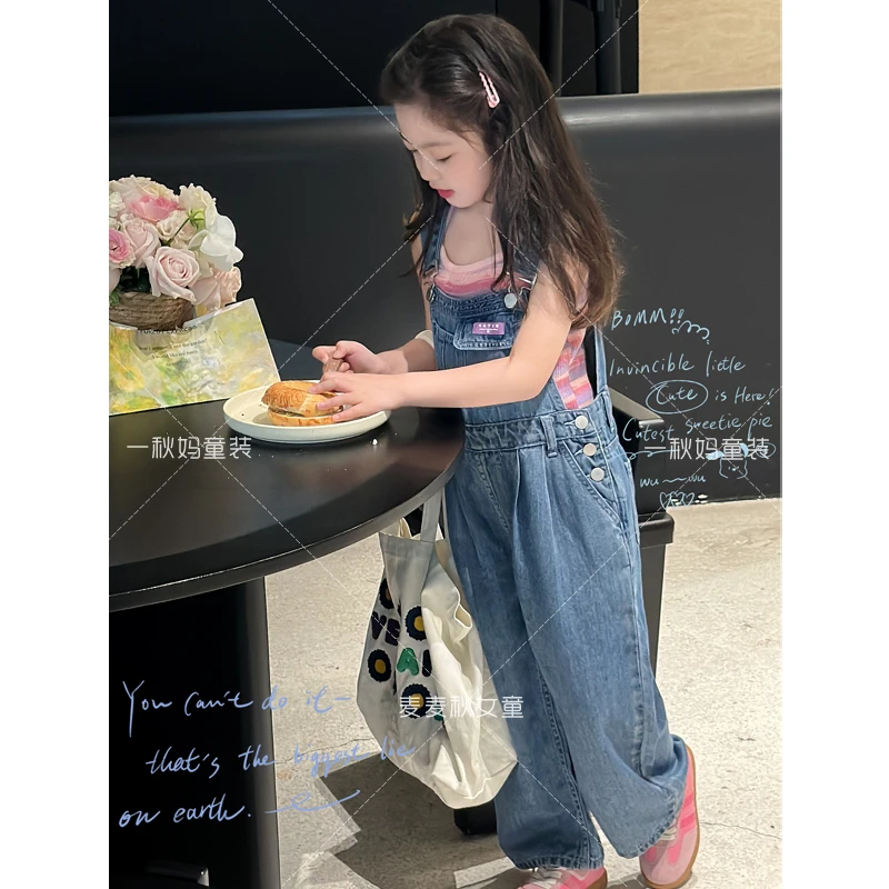 麦麦秋【现货-清凉甜酷牛仔裤+80含量棉+轻薄款】女童夏背带裤