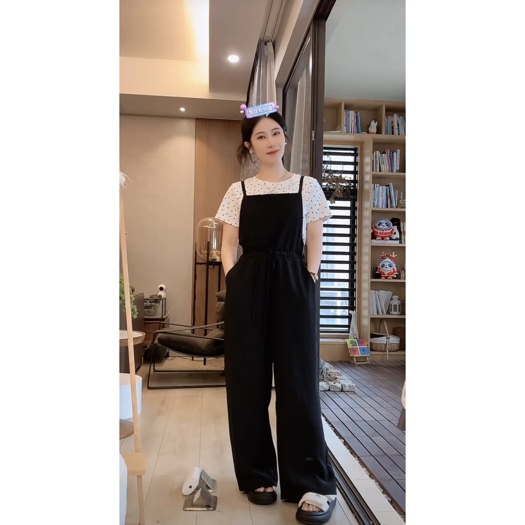 麦麦秋【现货-感港风坠感宽松背带裤+柔软舒适随心】女童夏季背带裤