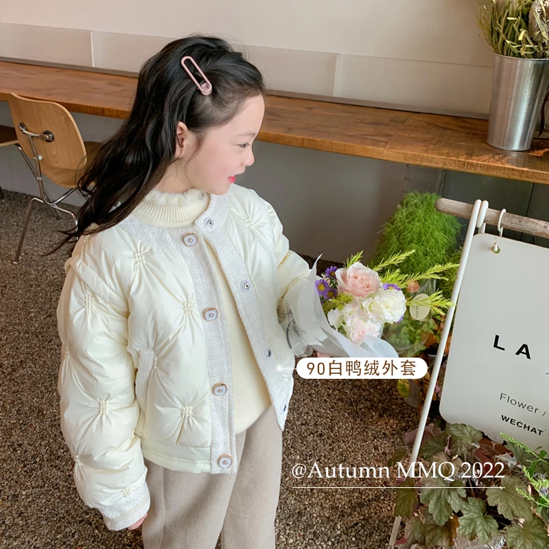 【现货】秋冬季2022款女童奶油色系温柔小香风设计感宽松羽绒服