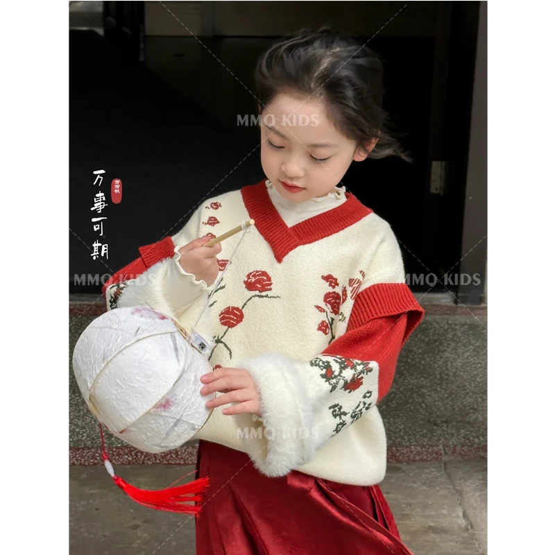 【现货】【万事可期】新中式女童毛衣秋冬季中大童国风针织童装