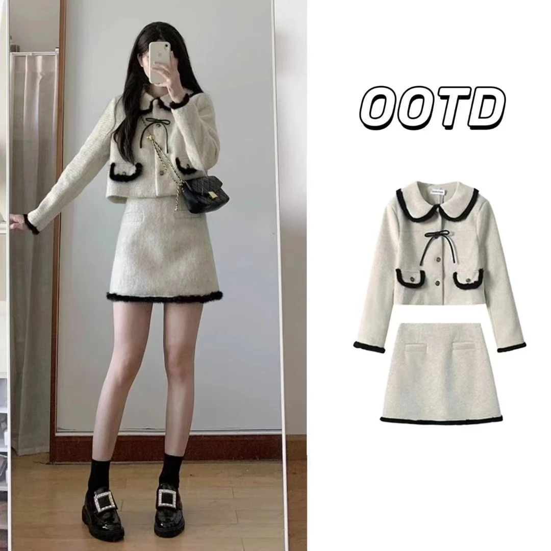 慵懒小香风轻奢法式富家千金套装裙女冬季高级感外套半身裙两件套