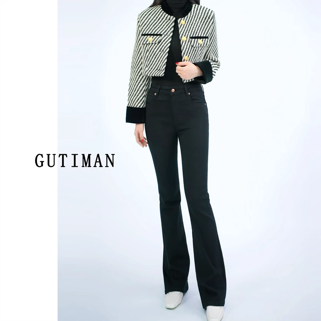 GTM丨高腰微喇裤弹力显瘦时尚秋冬修身弹力女士紧身黑色