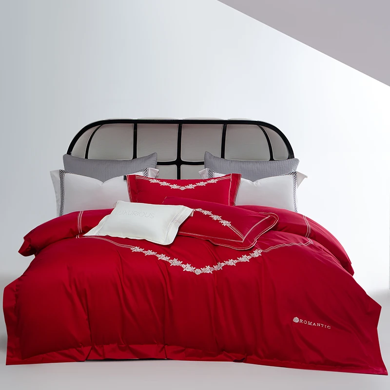 高档全棉中式简约轻奢绣花婚庆四件套