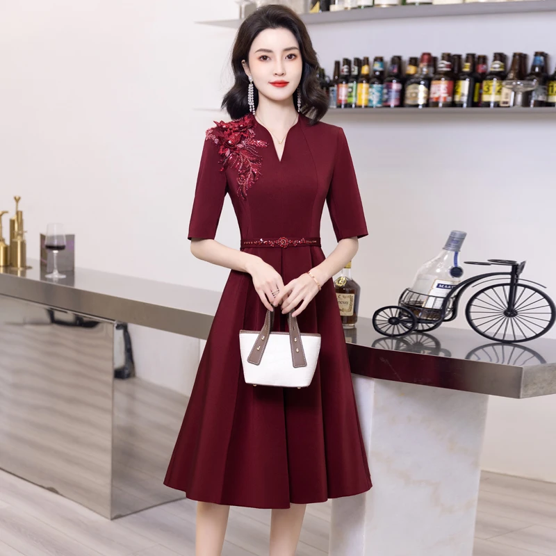 高端喜婆婆婚宴装礼服裙小个子新娘妈妈婚礼喜服年轻高贵气质四季