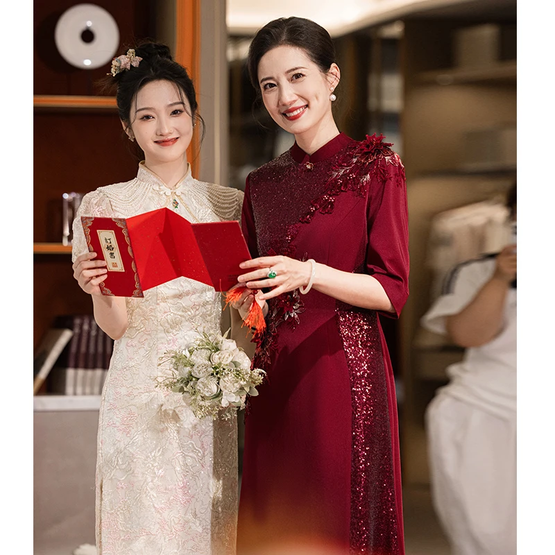 高端喜婆婆婚宴装旗袍2024新款年轻妈妈结婚婚礼礼服高贵鱼尾气质