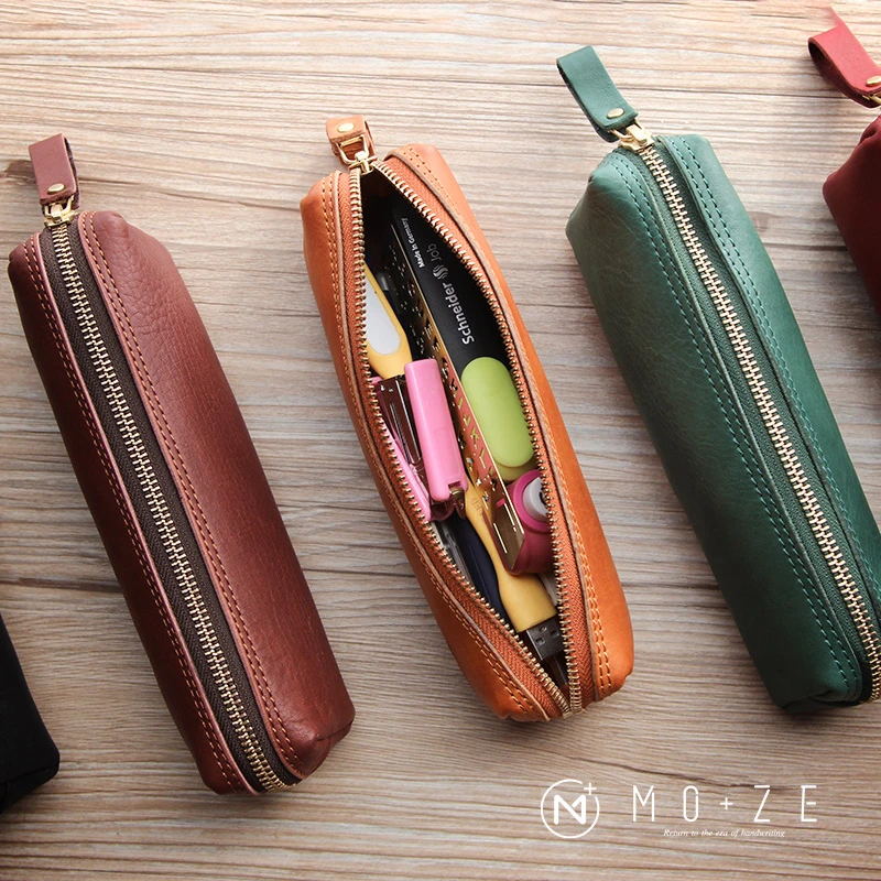 MOZE巨能装笔包笔袋收纳袋笔盒 意大利牛皮笔套钢笔收纳化妆品包