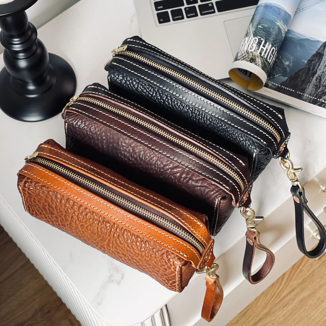 【19.5*9.5*7】复古小众牛皮质感耳机包化妆包笔包洗漱包收纳包