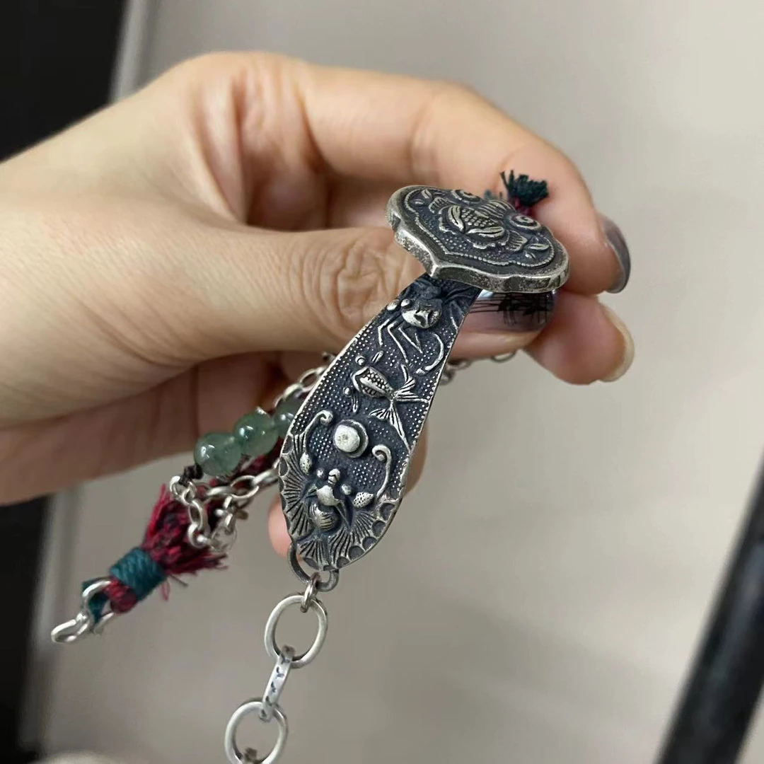 925银布艺手链 原创设计 （八卦如意）编织复古风半镯手链绿肥红瘦