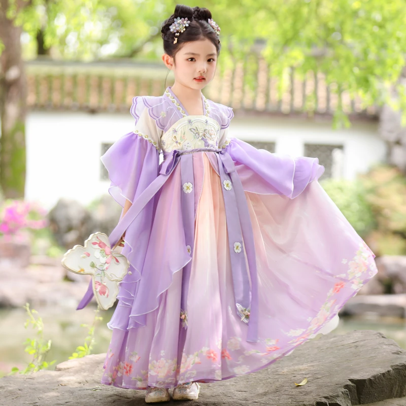 【紫瑶】女童汉服夏季2024新款小女孩中国风古风超仙连衣裙儿童唐装