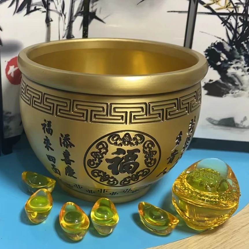 黄铜米缸八宝招米进宝缸居家办公室茶几创意个性摆件
