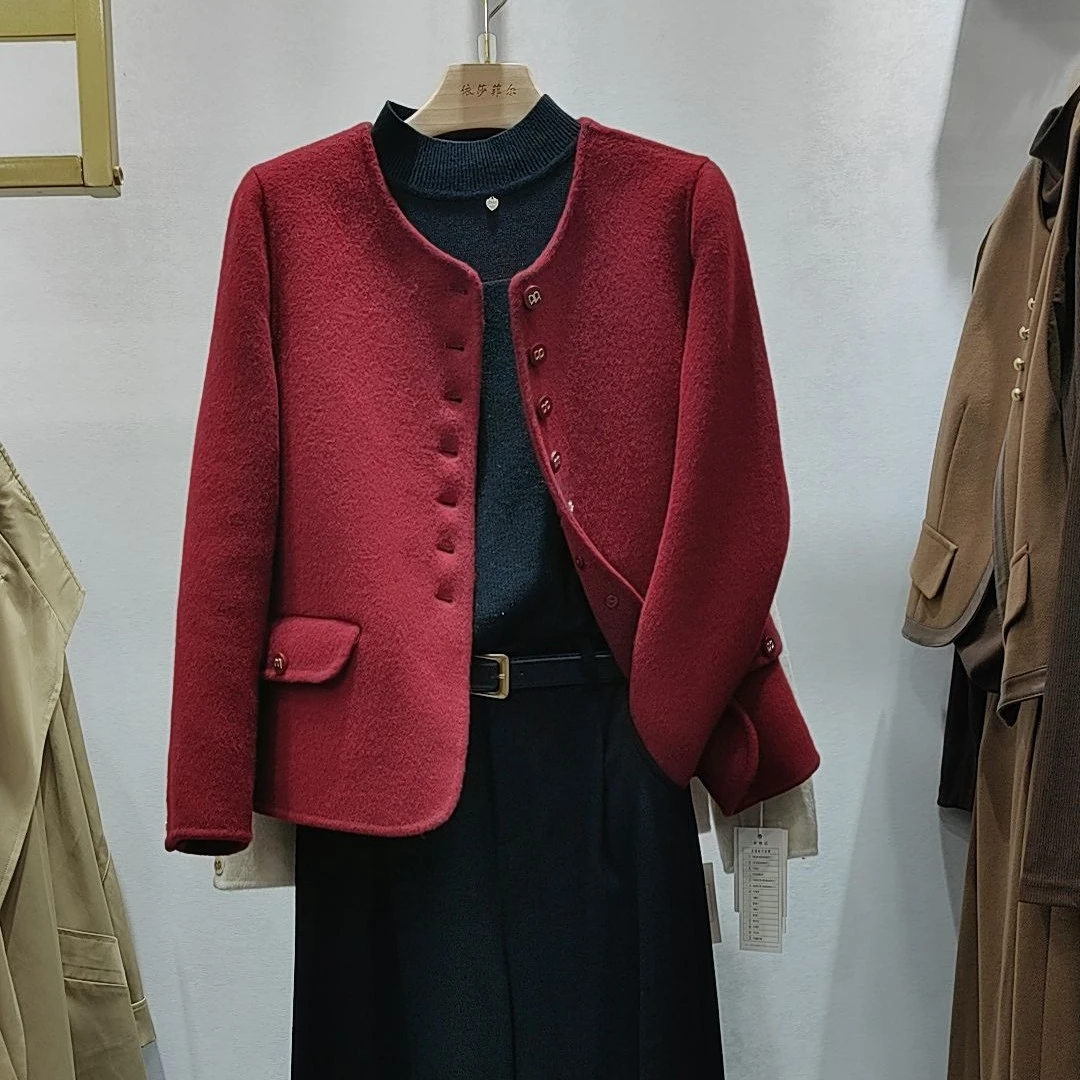 时尚百搭显瘦短款羊绒大衣气休闲外套双面小香风