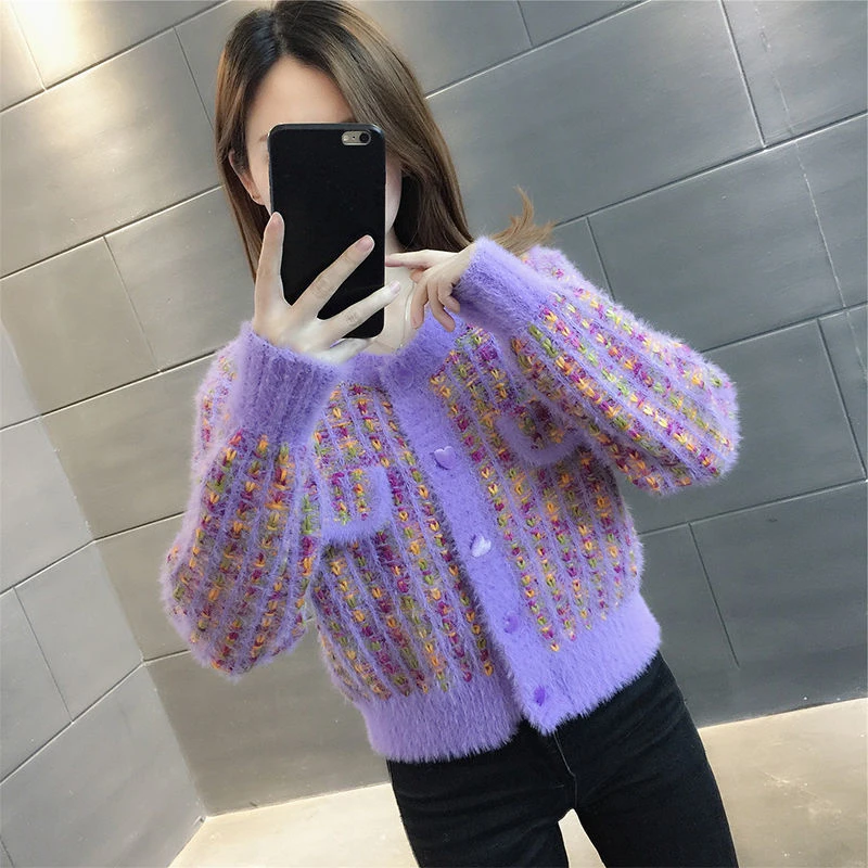 MM春装短款高腰针织开衫毛衣外套女2023新款洋气小香风小个子上衣