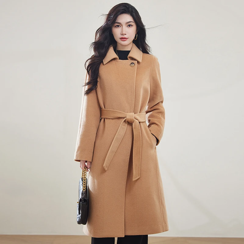2025新款带里衬Manuela羊绒大衣女时尚羊毛呢外套气质显瘦中长款