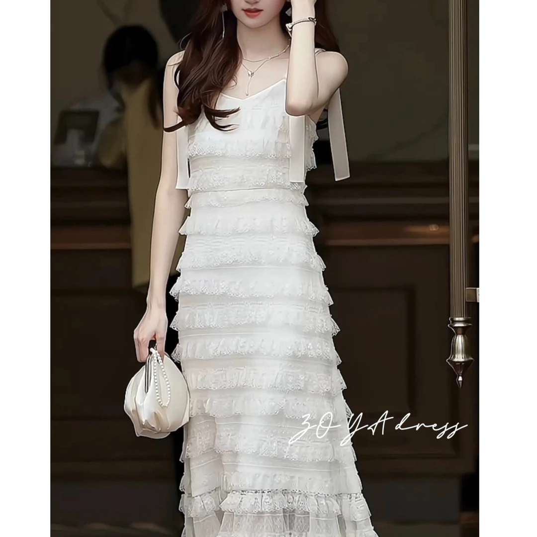 ZOYA「白色恋歌」白色重工层次感连衣裙蛋糕长裙-31TDA40218