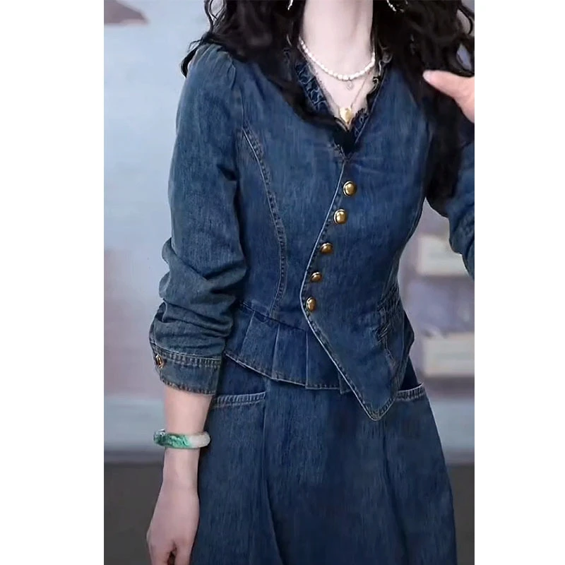 新款时尚高端洋气轻熟减龄v领显瘦牛仔连衣裙M-4XL