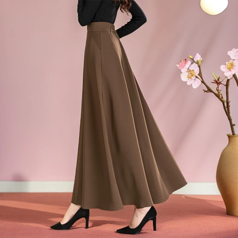 垂感秋冬裙子时尚显瘦新款纯色高端复古大摆半身裙女裙子妈妈长裙