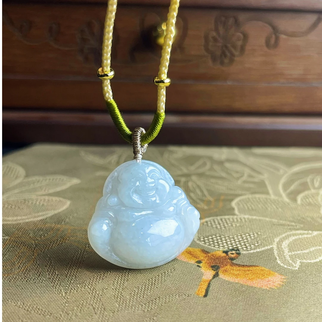 【山玥珠宝】老庙精雕翡翠弥勒佛颈饰挂坠气质复古挂件