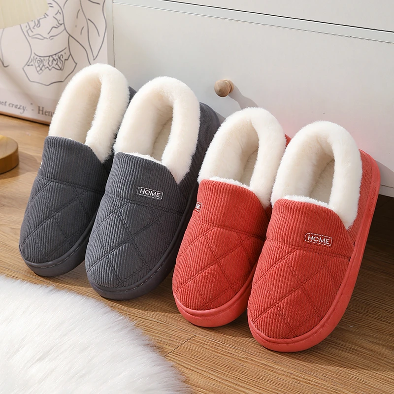 秋冬加厚棉拖鞋情侣软底居家外穿厚底防滑男士加绒保暖大码包跟女