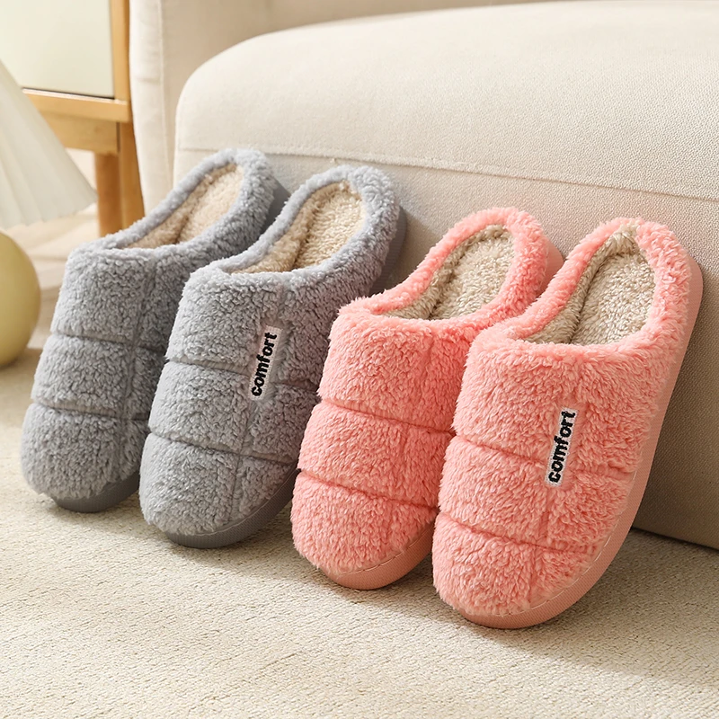新款秋冬季棉拖鞋女家用包跟月子家居室内厚底保暖可爱毛毛棉鞋男