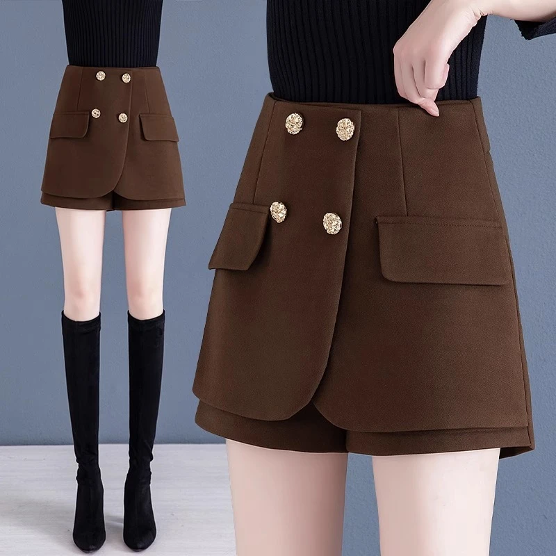 毛呢裤裙女秋冬2023新款今年流行爆款裙裤高腰显瘦a字配靴子短裤