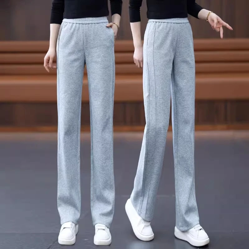 灰色运动裤女春秋2024新款松紧腰百搭显瘦垂感小个子休闲直筒卫裤