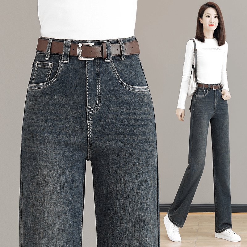打扮时刻 牛仔阔腿裤女2023年新款春秋季爆款高腰宽松显瘦垂感窄版直筒裤子