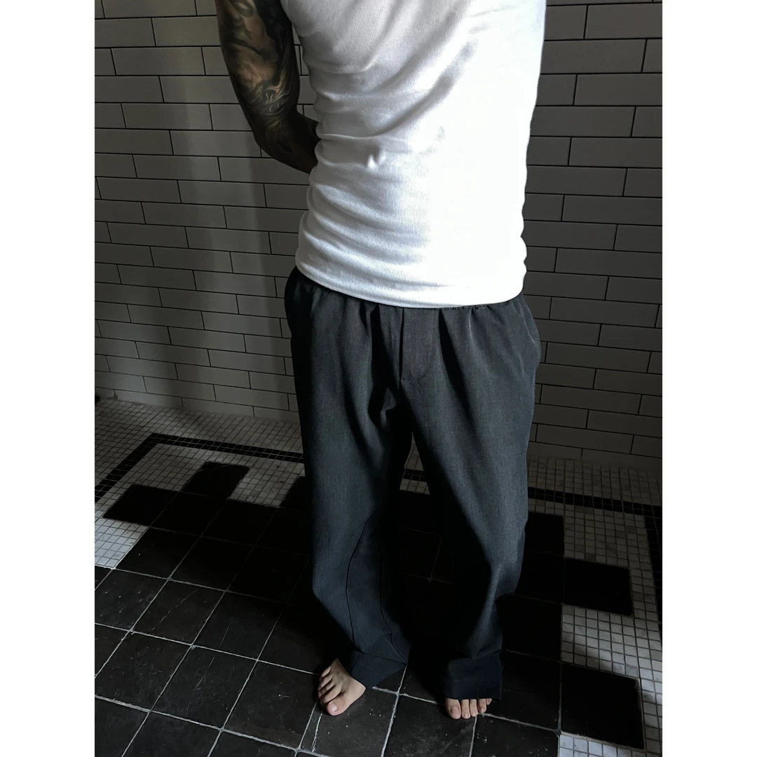 21sist美式clean fit裤脚可调节深灰色西裤