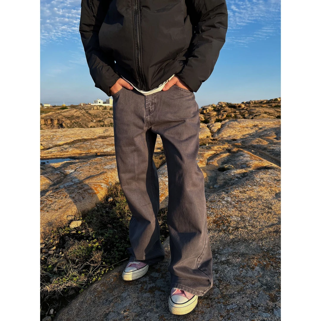 21sist美式复古碳灰直筒百搭宽松休闲工装裤