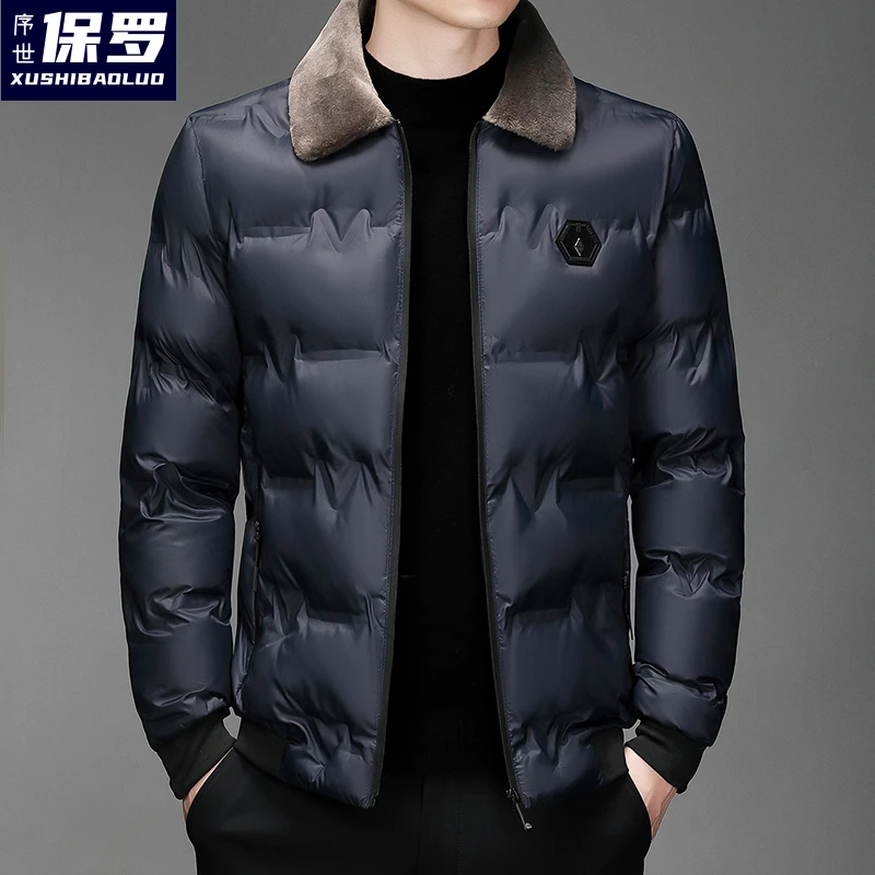 序世保罗男士商务休闲高端外套加厚简约外套爸爸装翻领毛绒*