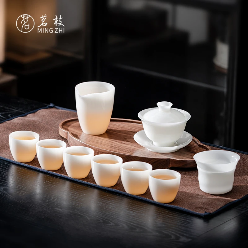 茗枝冰种玉瓷“静仪”功夫茶具套装家用泡茶盖碗茶杯中式2024新款