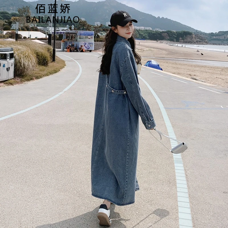 港风复古牛仔长袖连衣裙女2025春秋新款时尚气质宽松休闲衬衫长裙