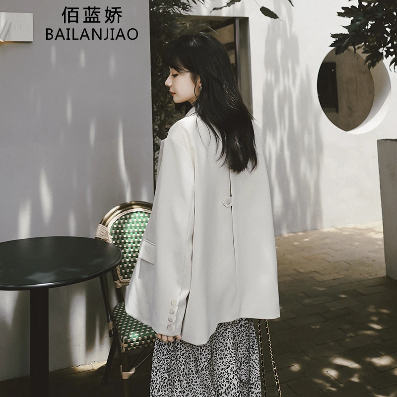 米白色小众设计感西装外套女2025春秋新款小个子宽松休闲免烫西服