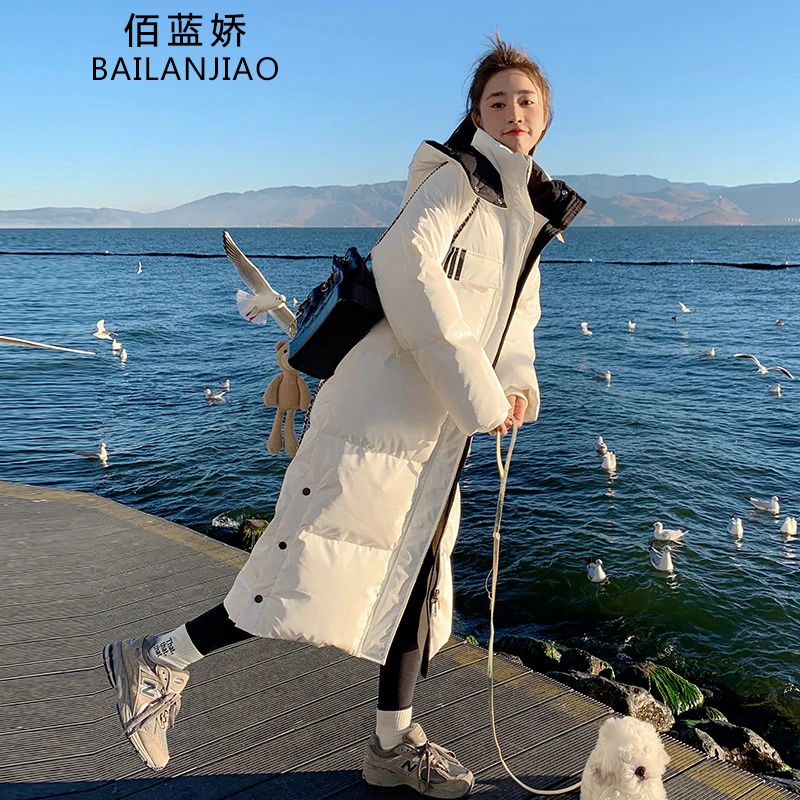 白色免洗羽绒服女长款2024冬季新款韩版过膝保暖90绒白鸭绒厚外套